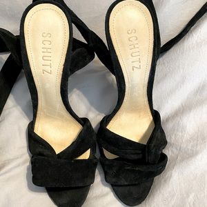 Schutz black suede lace up heels